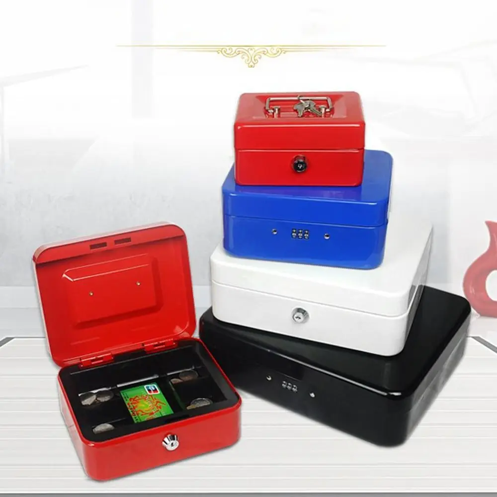 Small/Large Locking Cash Box Double Layer with Combination Lock Metal Money Box Safe with Tray Cover Lock Storage Box
