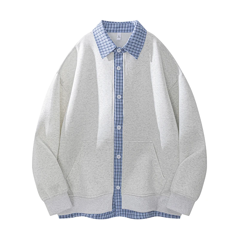 

2025 New Couples False Two-piece Cardigan Plaid Collision Design Lapel Sweater Jacket Korean College Style Long-sleeved Tops