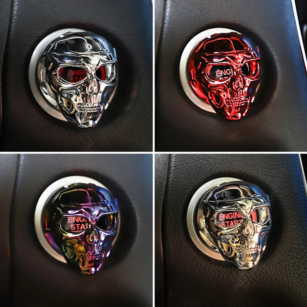 1 Car One-key Start Stop Button Cover Skull Switch Protection Decoration Cover Interior Decoration Sticker Auto Accessories