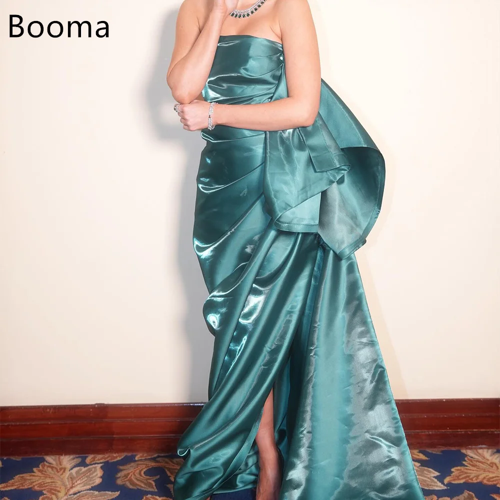 

Booma Simple Shiny Mermaid Strapless Side Split Long Dresses Formal Party Gowns for Women Sleeveless Prom Gown Customize