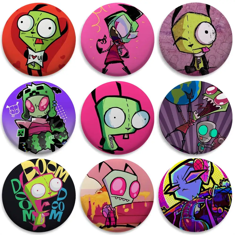 

Cool I-Invader Z-ZIM Badges Round Exquisite Badge Brooches Creative Pins for Clothes Hat Backpack Gift Accessories