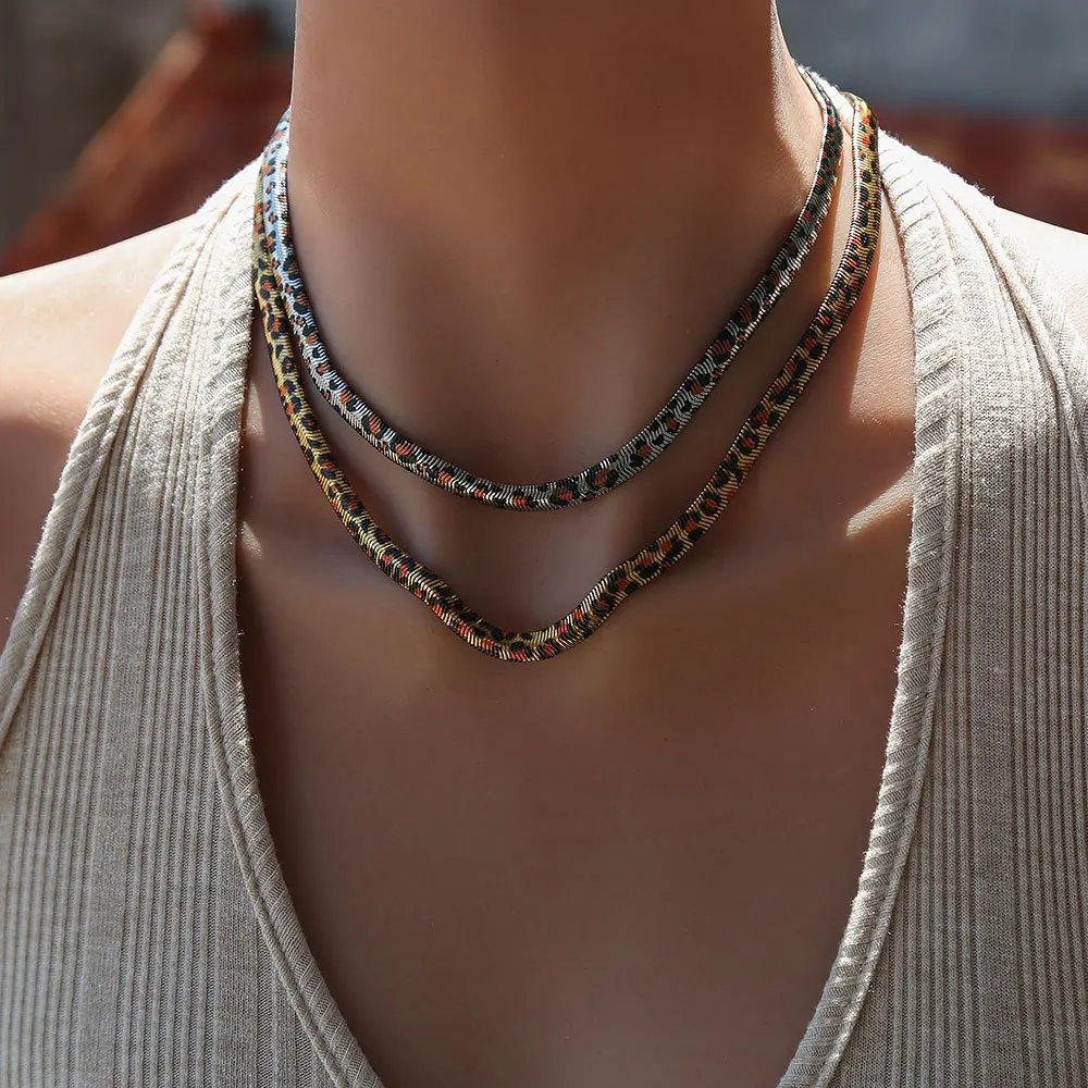 Stainless Steel Leopard Print Necklace Bracelet for Women Spicy Girl Party Exaggerated Retro Sexy Necklace Luxury Jewelry Gifts