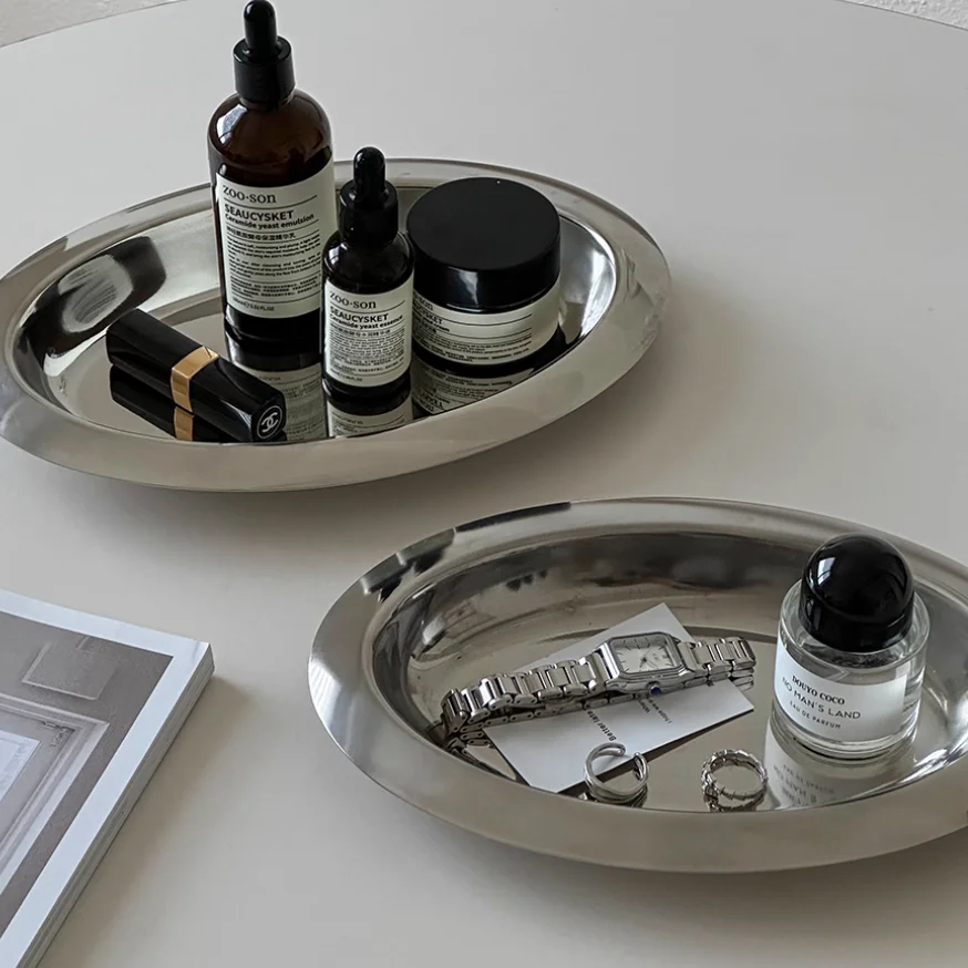 Vintage Stainless Steel Decorative Plate Breakfast Bread Round Dipping Saucer Afternoon Tea Cake Treat Dish Storage Tray