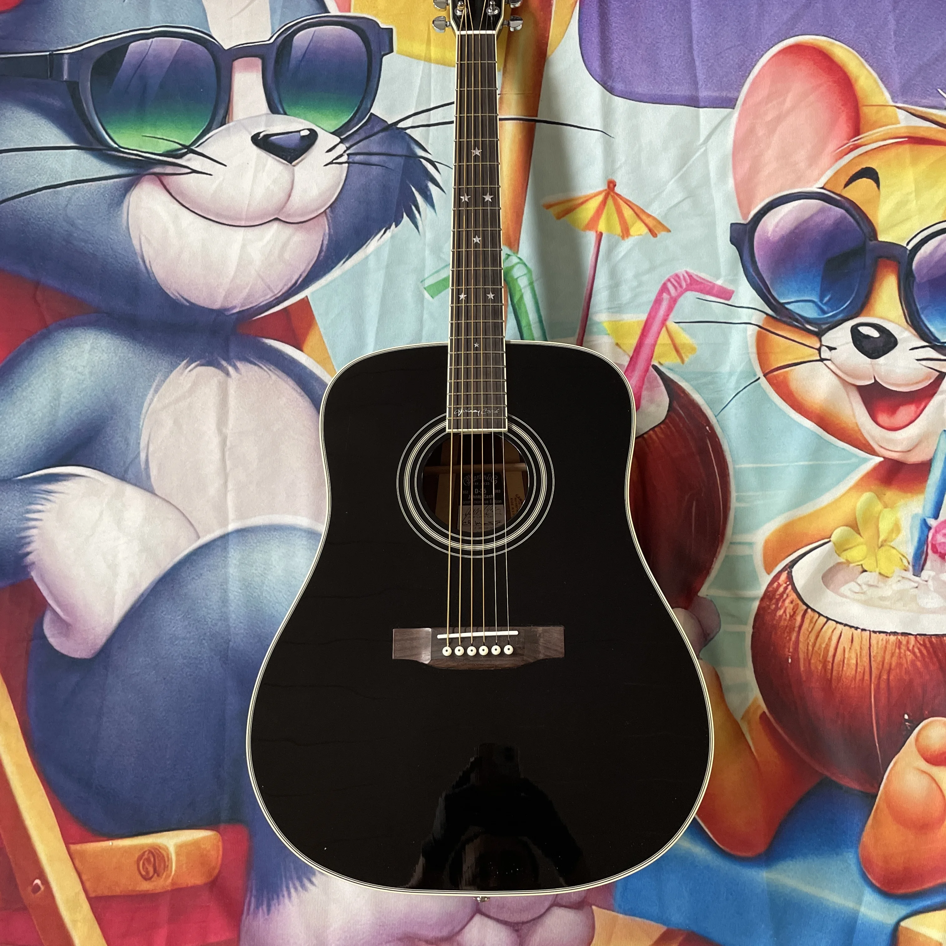 

6-String Black Acoustic Guitar with Spruce Top, Rosewood Back and Sides, Folk Guitar D35 Guitar