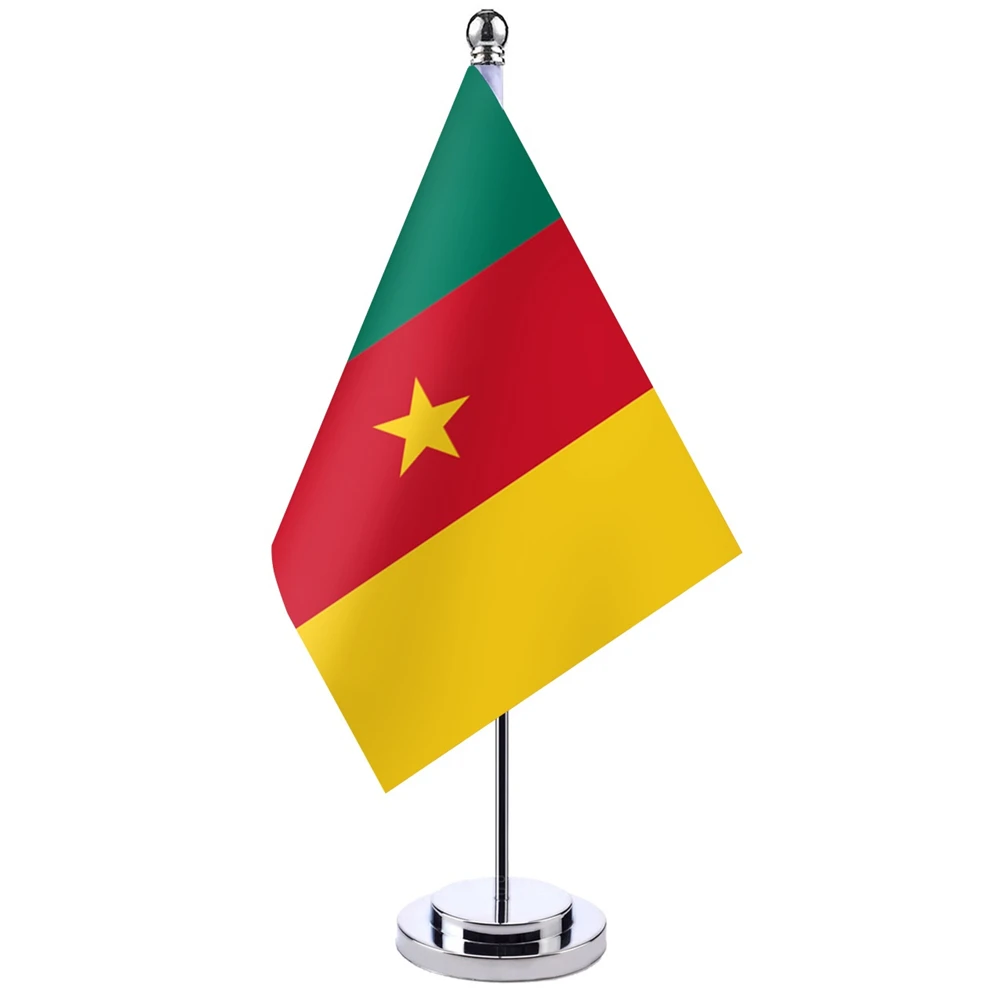 

14x21cm Office Desk Flag Of Cameroon Banner Boardroom Table Stand Pole The Cameroon National Flag Set Meeting Room Decoration