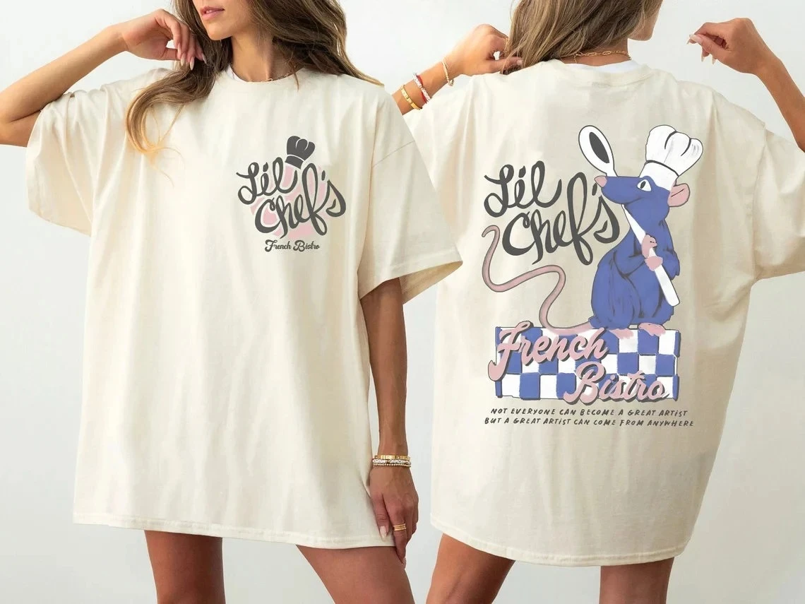 قميص ريمي راتاتوي بألوان مريحة على الوجهين قميص شيف صغير عتيق قميص ليل شيفس بيسترو تي شيرت ديزني لاند #2