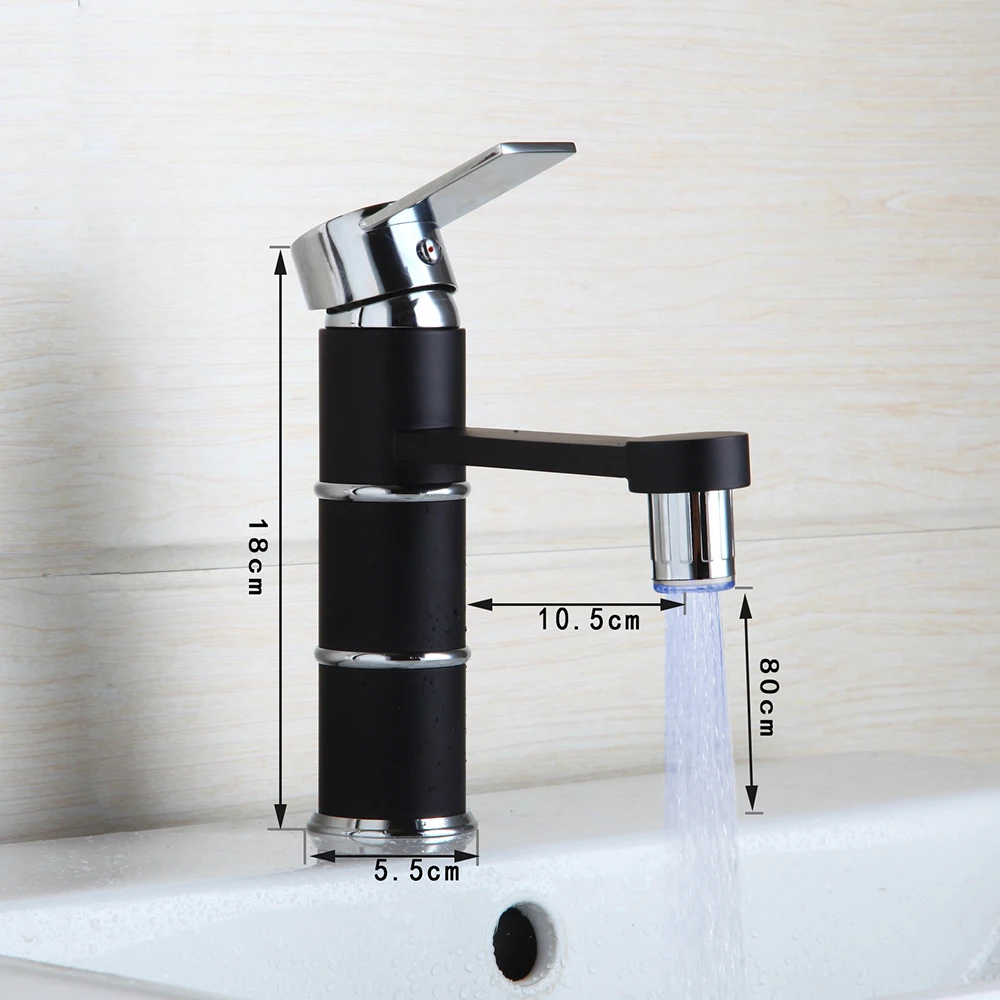 Torayvino LED Black Painting Bathroom Faucet Basin Deck Mounted Single Handle & Hole Hot and Cold Torneira Sink Mixer Water Tap