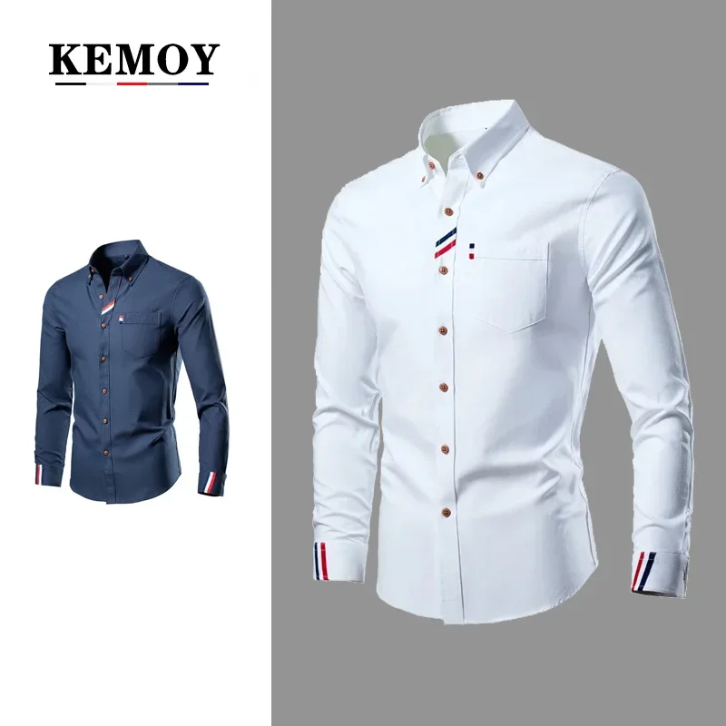 

Mens White Shirts Long Sleeve Korean Fashion Contrasting Stripe Designer Chemise Mariage Homme for Men Business Dress Shirt