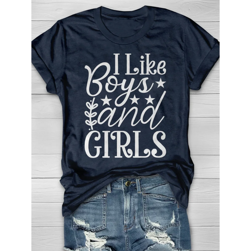 

Rheaclots Women's Pride I Like Boys And Girls Print O-Neck Short Sleeve T-Shirt