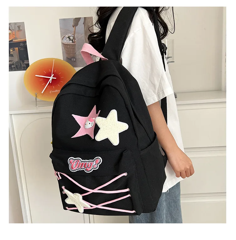 Sanrio Anime Hello Kitty Bags New Black Fashion Backpack College Student Large Capacity Schoolbag Mommy Travel Handbag Girl Gift