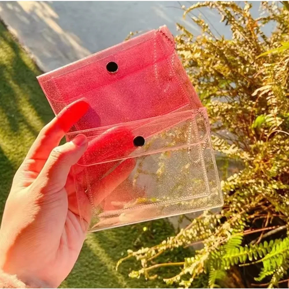 

Simple Transparent Glitter Buckle Card Holder Portable Waterproof PVC Casual Change Bank Card ID Card Key Storage Plastic Bag