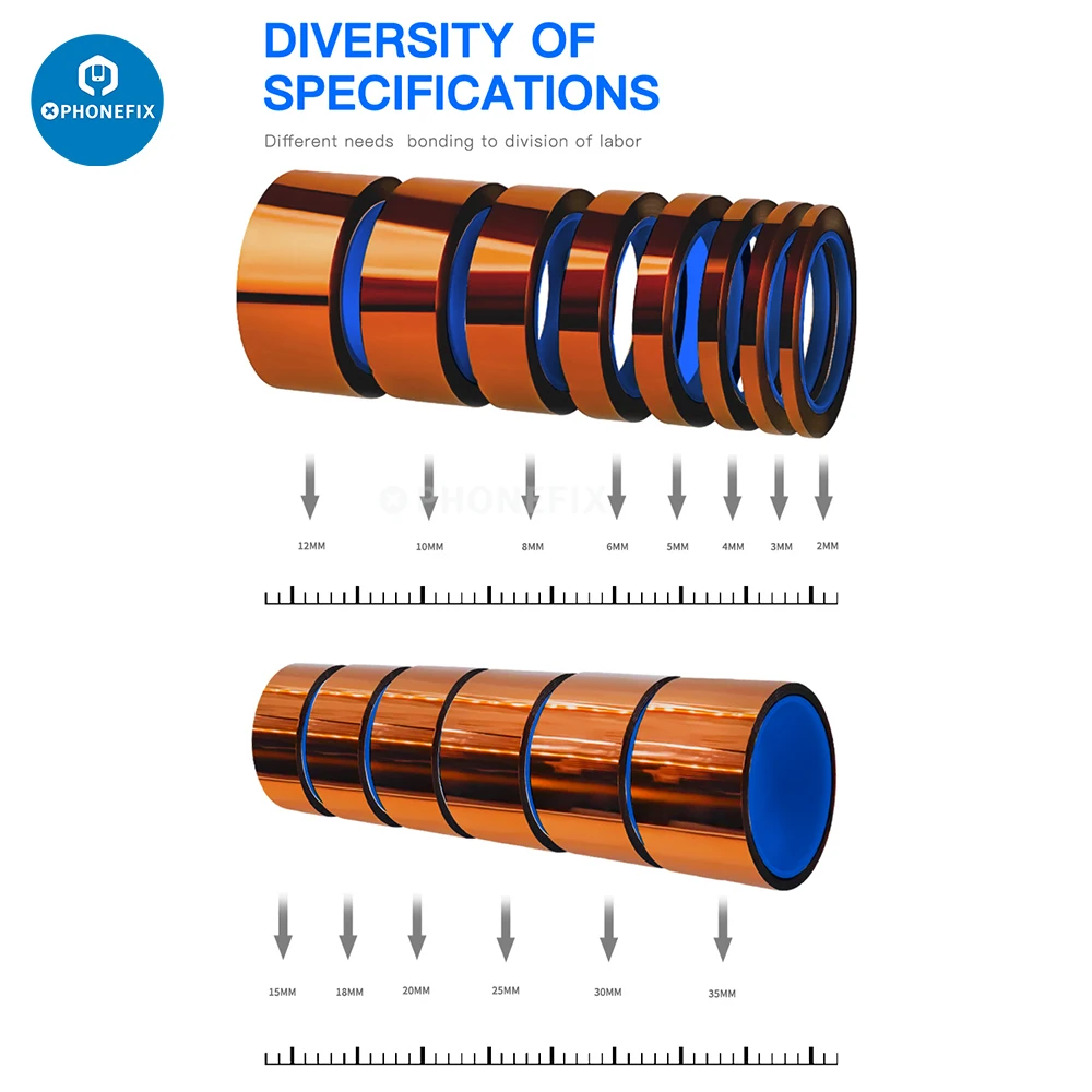 Kapton-Cinta adhesiva de poliimida, aislante térmico, 2-35MM de ancho, sin residuos, para soldadura, reparación de CPU, 35M