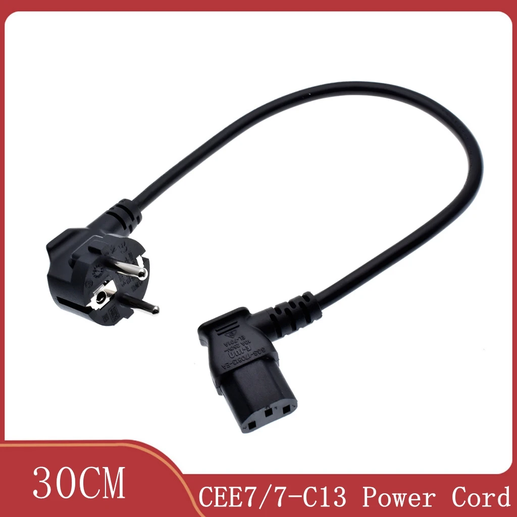 Angle C13 to European CEE7/7 Power Cords, 10A/16A, 250V, H05VV-F 0.75mm Cable ,Short Schuko to IEC C13 Power cord,30cm