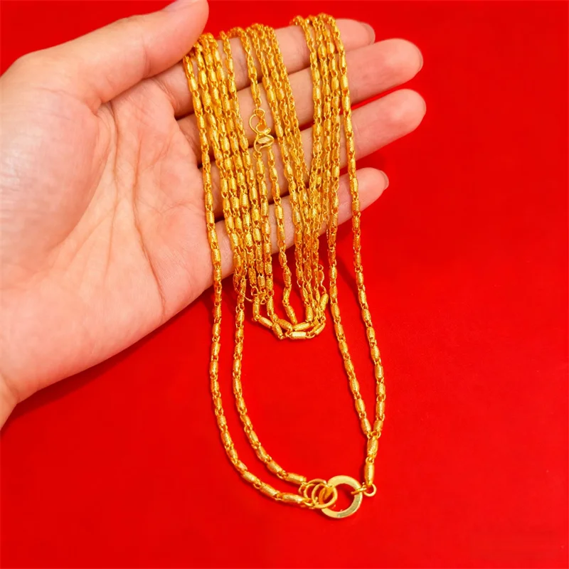 

AU999 24K Gold Necklace for Women, Versatile Gold Clavicle Chain, Luxury Minimalist Design, High-End Sweater Chain Jewelry Gift