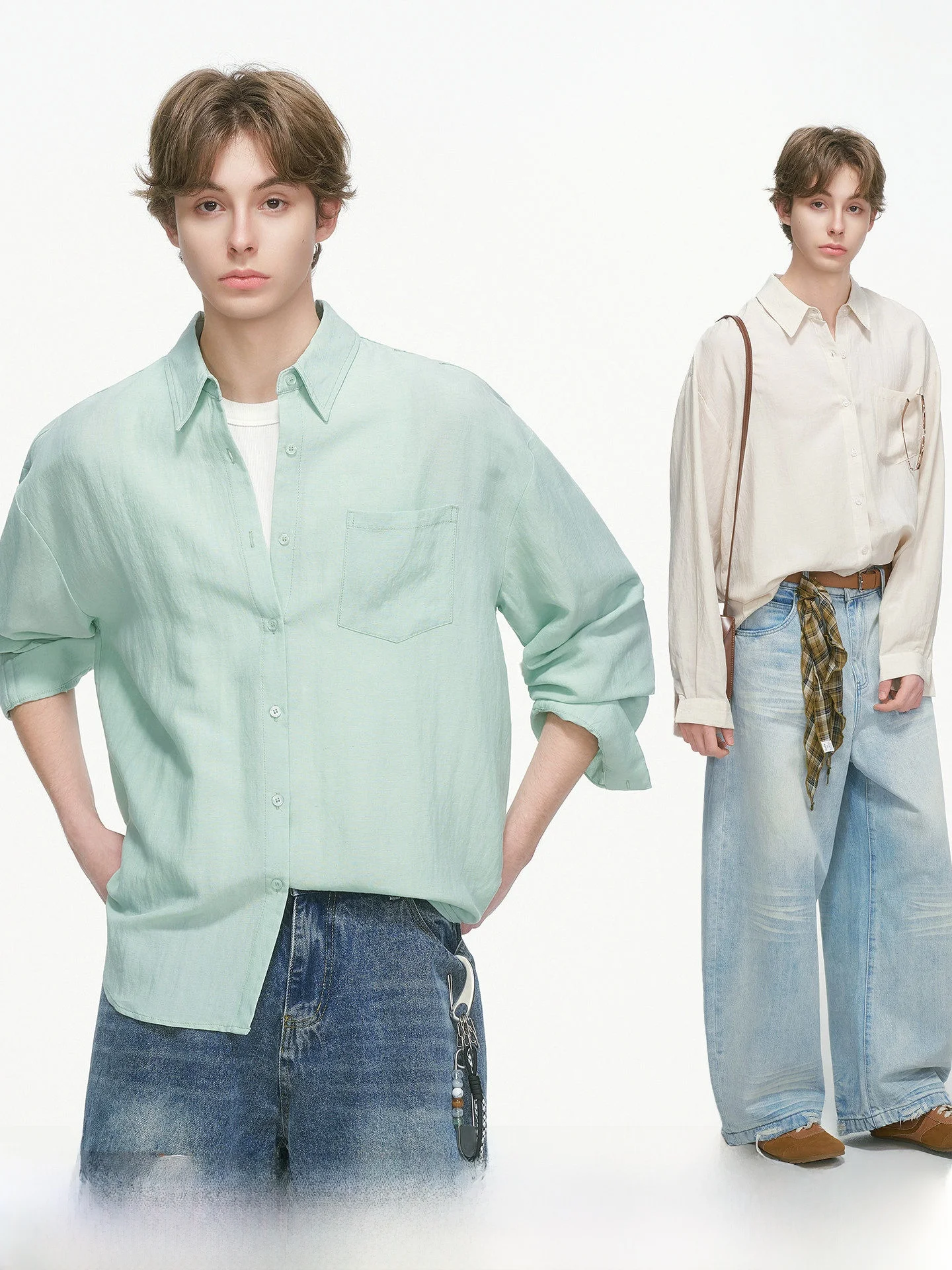 

Dream Made Men's Long Sleeve Linen Shirt Mint Green Couple's Style Casual Fashion Spring Autumn Wear Comfortable Breathable