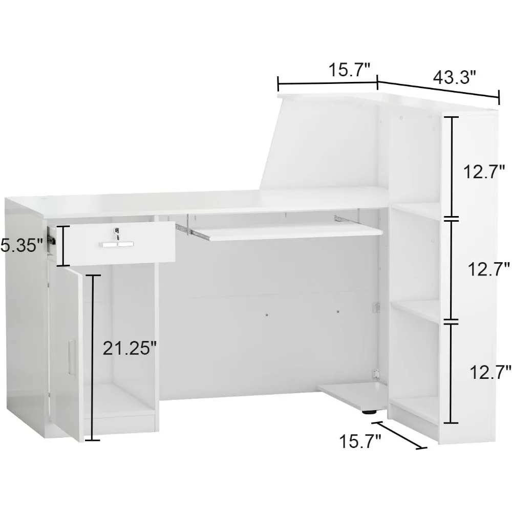 مكتب استقبال أبيض عصري ، عداد على شكل حرف L مع تخزين قابل للقفل ، خزانة غير لامعة MDF ، أدراج ، أدراج ، عداد على شكل حرف L ، اسكندنافي