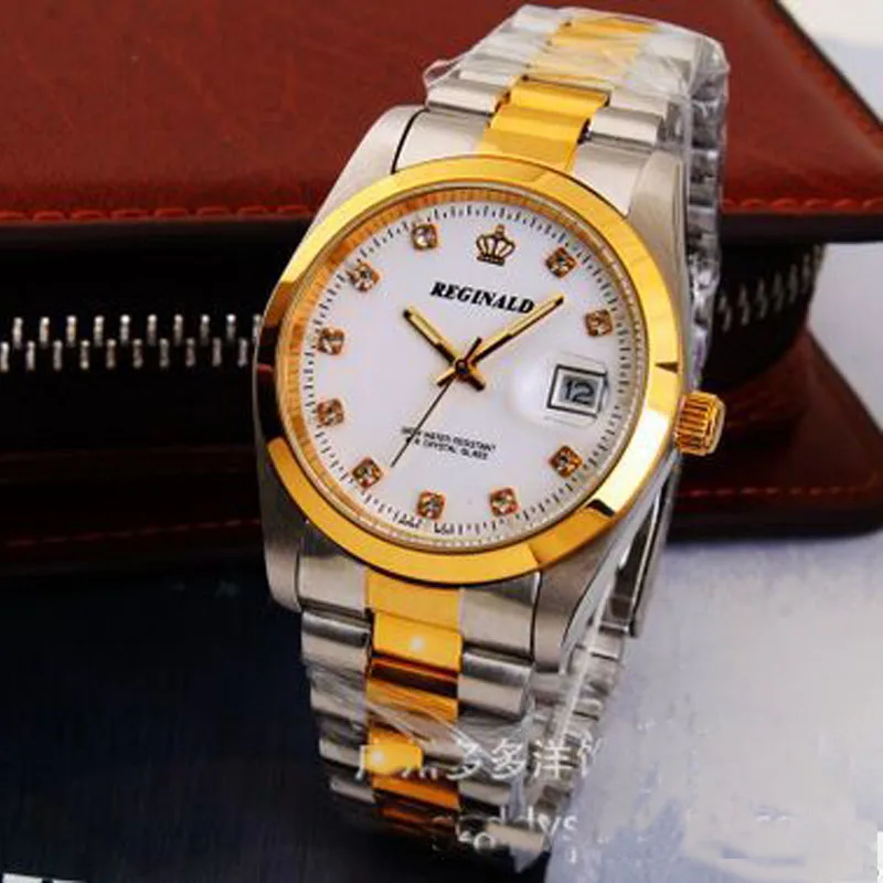 HK Brand Crown Reginald of Top Quality Waterproof Quartz watch Between Gold Steel Quartz Wristwatches