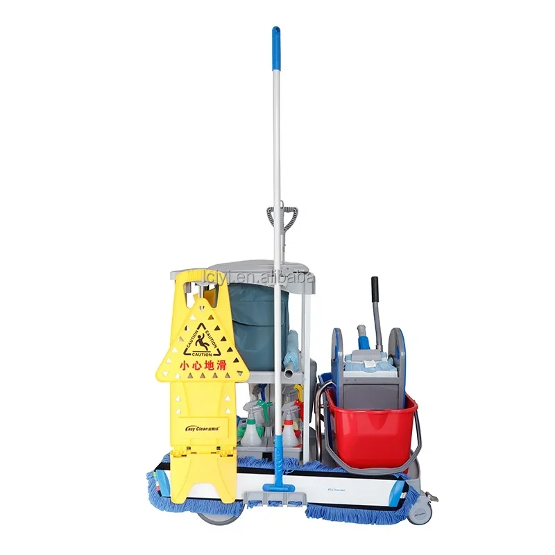 Hotel Housekeeping Plastic Three sheves Trolley Multifunctional Cleaning Cart