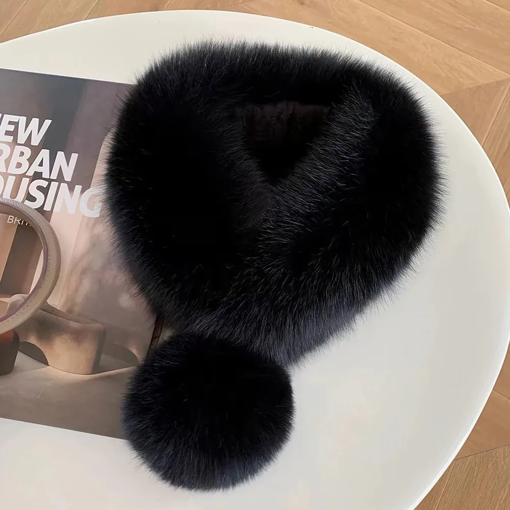 

Роскошный зимний шарф с бархатной текстурой, утолщенный мягкий воротник из искусственного лисьего меха, однотонный шейный шарф, аксессуары для холодной погоды