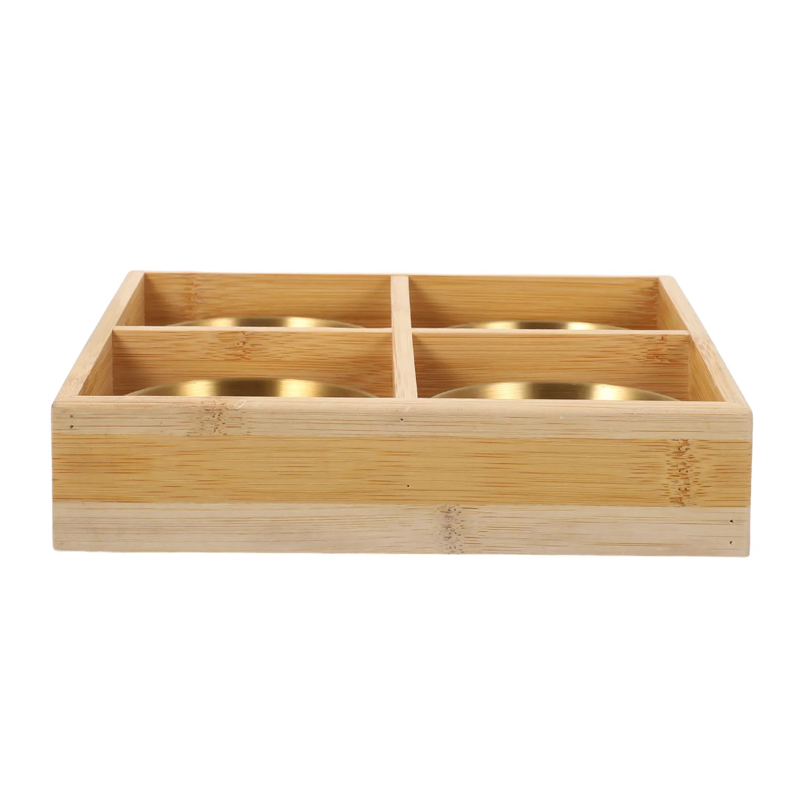 

1Set Four-Square Bamboo Serving Tray Divided Wood Hot Pot Tray Compartment Platter for Beef Vegetables Sauces Appetizer