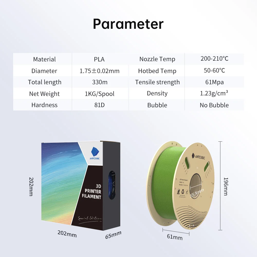 ANYCUBIC 3D-printer Pantone-filament PLA 1,75 mm 1 kg / rol Plastic rubber Co-creëerd materiaal voor FDM 3D-printer K3 Combo