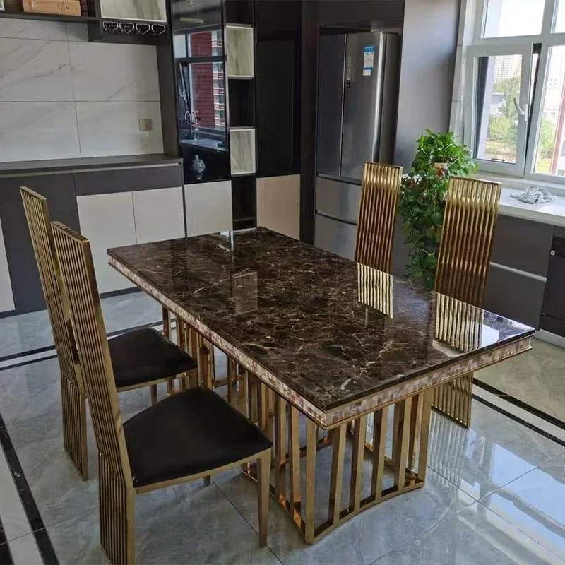 dining table with gold stainless steel frame and decoration marble top for hotel restaurant dining room furniture