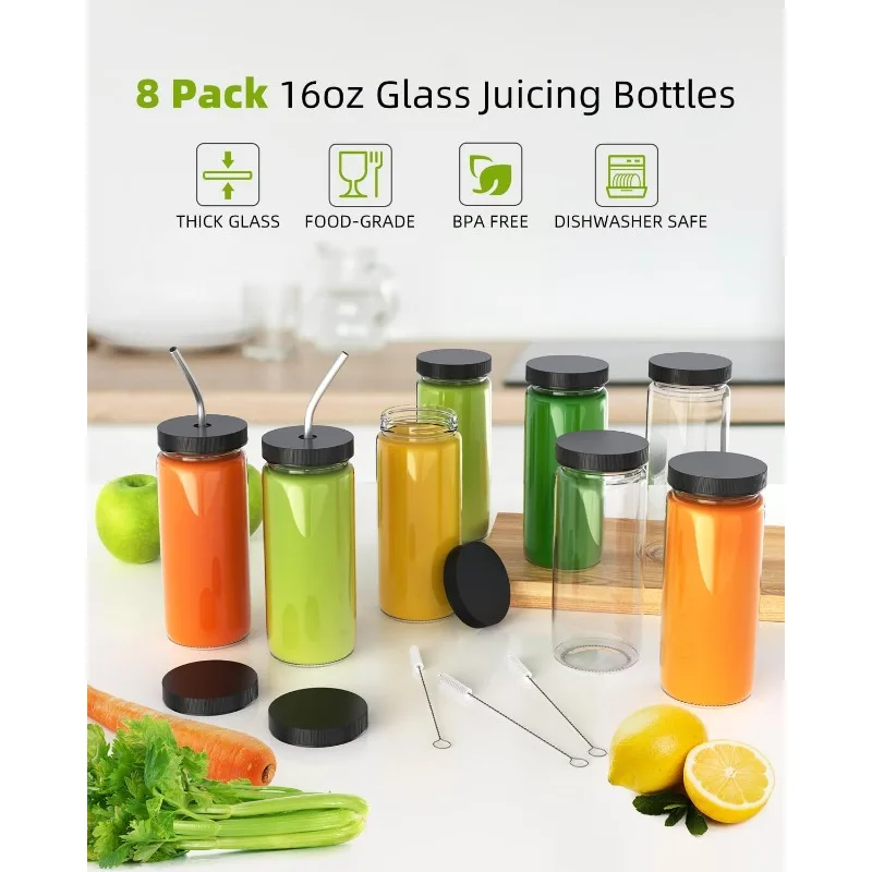 Cold Press Juicer with 8 Juice Bottles-Masticating Juicer Machines for Fruits and Veggies, 4.25