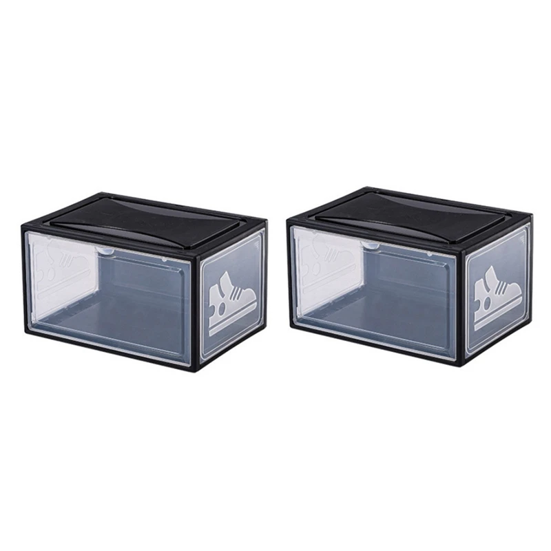 2Pcs AJ Sneakers Box Hardened Plastic Shoe Box Stackable Cabinet Storage Box High-Top Dustproof AJ Shoe Rack Organizer