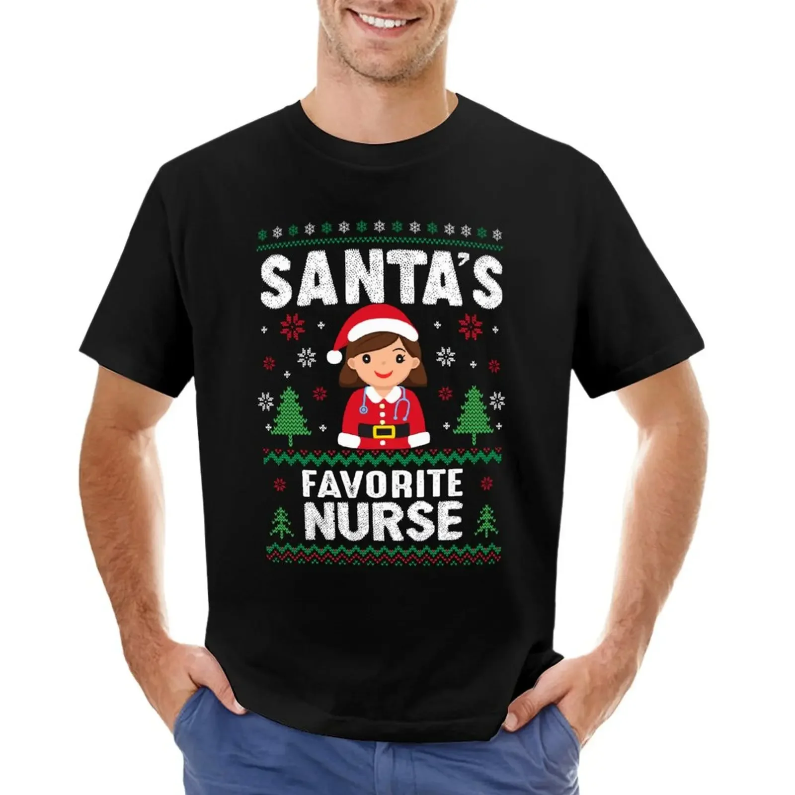 Santa's Favorite Nurse T-shirt quick drying vintage clothes Aesthetic clothing plain t shirts men