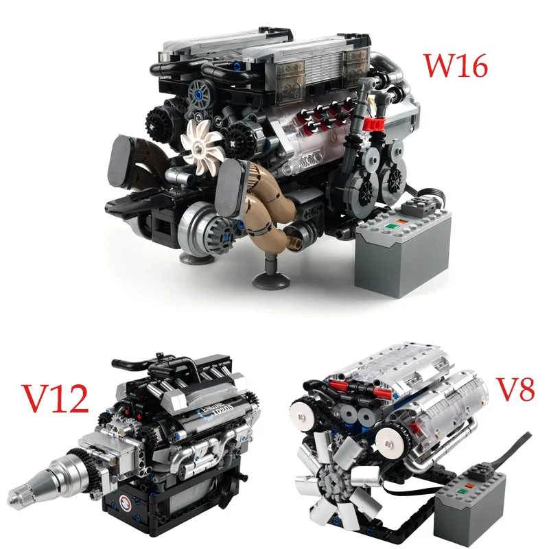 

Масштаб моделирования автомобиля W16, модель двигателя, строительные блоки с приводом двигателя V8/V12 10088/10131, сборные украшения, MOC, кирпичи, подарки