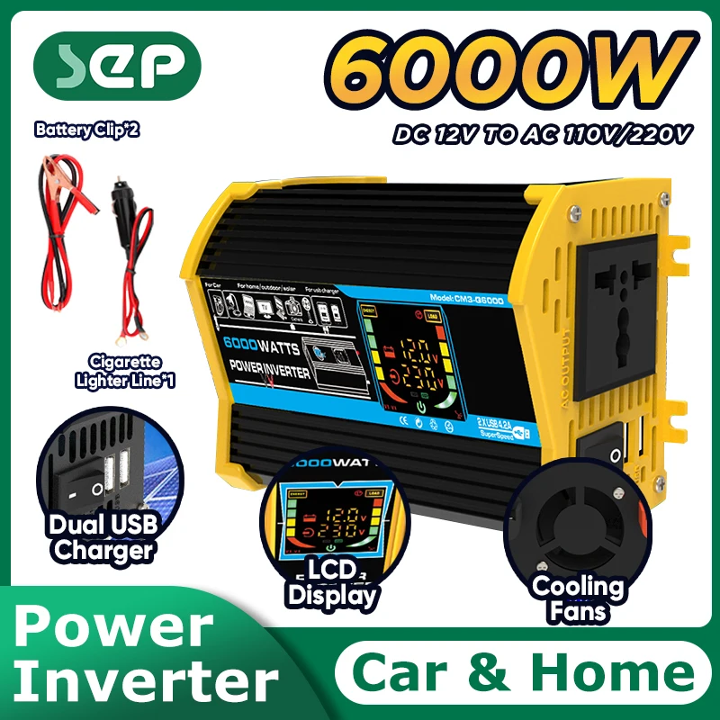 Q3 Series Inverter 6000W High Power 12V to 220V 110V LCD Display Converter Inverter