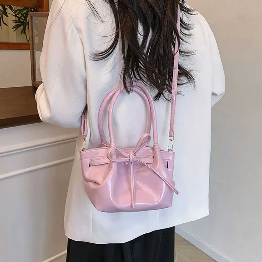 

Portable Elegant Bow Basket Bag Gentle Designer Cross Body Bag Sweet Pu Leather Women's Handbag Ladies