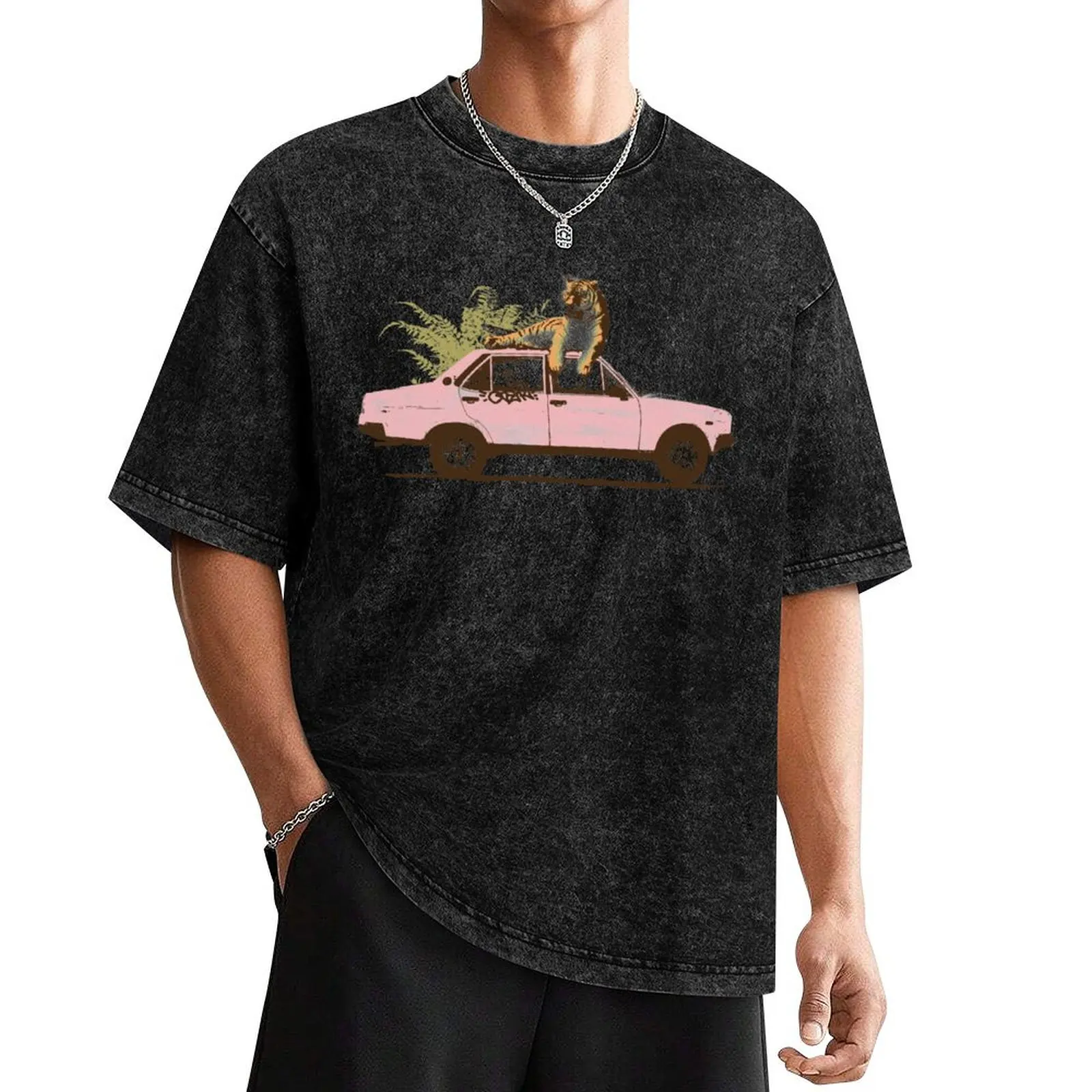 Tiger on Car T-Shirt plus sizes Luxury man plain t shirts men