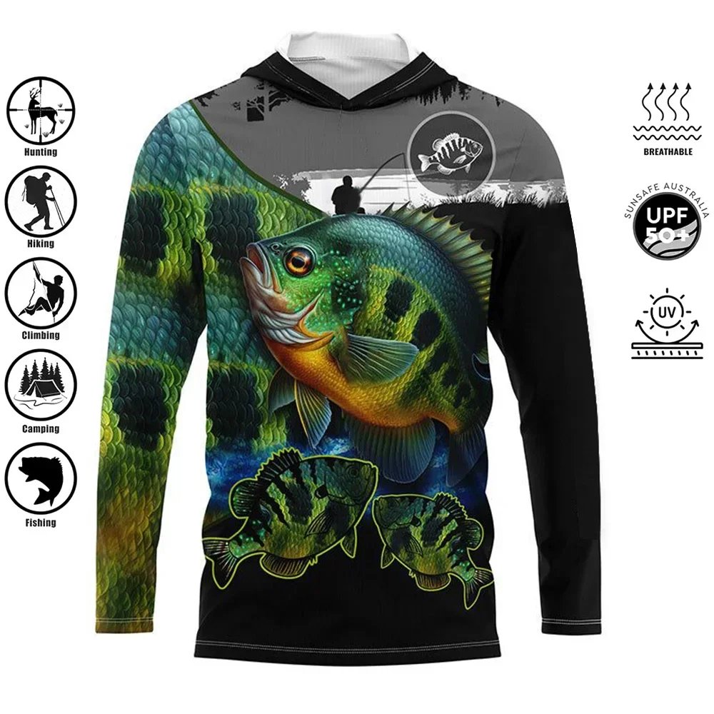 Men's Outdoor Fishing Shirt Sun Protection Hooded Sweatshirt Comfortable Sports Protective Top Moisture Wicking Ocean Fishing