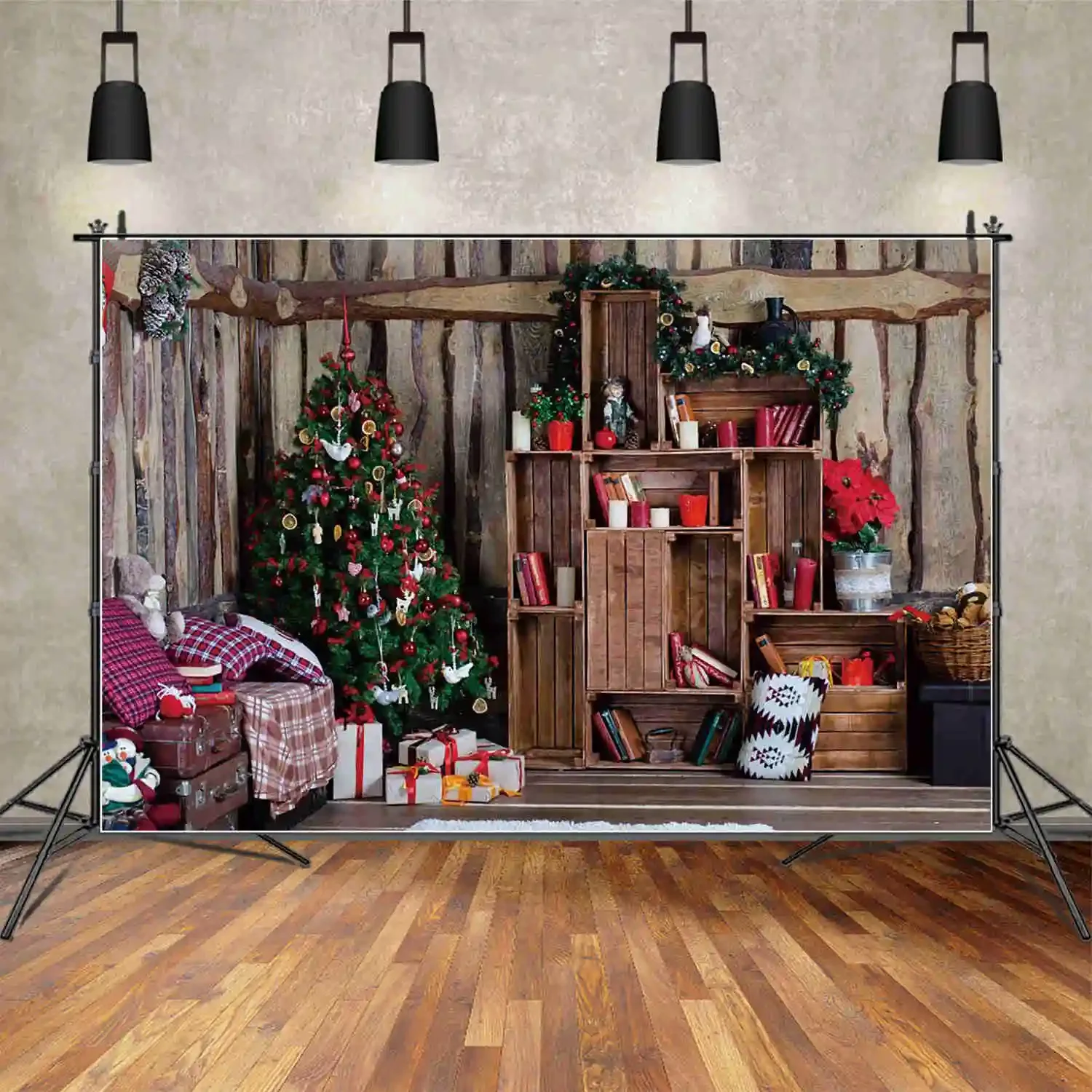 MOON.QG 2025 Christmas Background Photography Warehouse Woden Gifts Photocall Backdrop Child Photo Studio Photocall Props