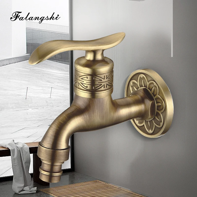 Antique Carved Bibcock Brass Faucet Decorative Outdoor Garden Taps for Washing Machine Luxury Toilet Mop Faucet WB8503