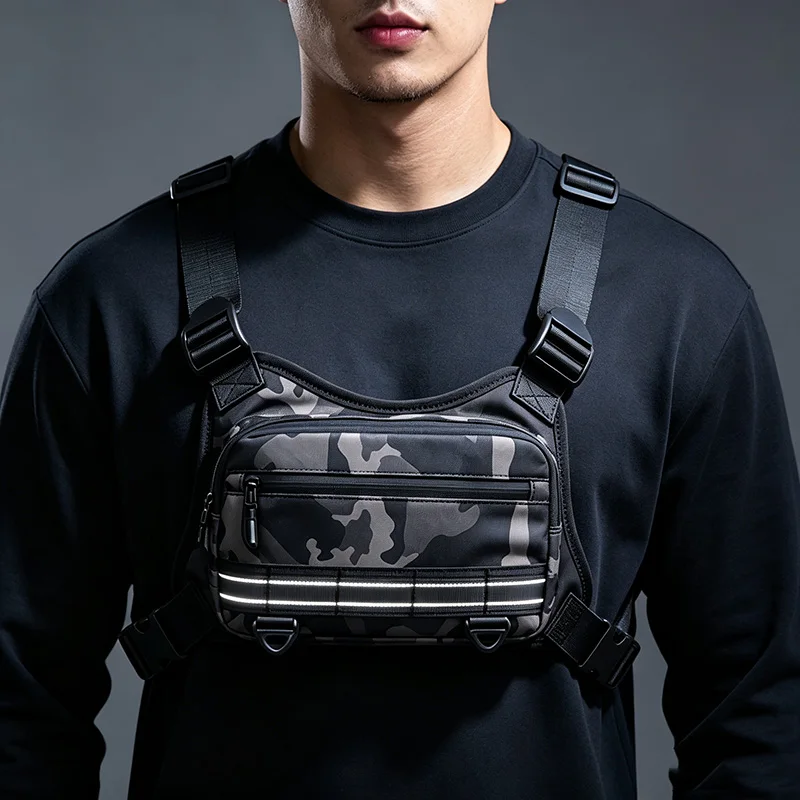Men's Sports Chest Bag Tactical Vest Backpacks Unisex Multi-functional Chest Rig Bag for Hiking Fitness Training Waist Bag