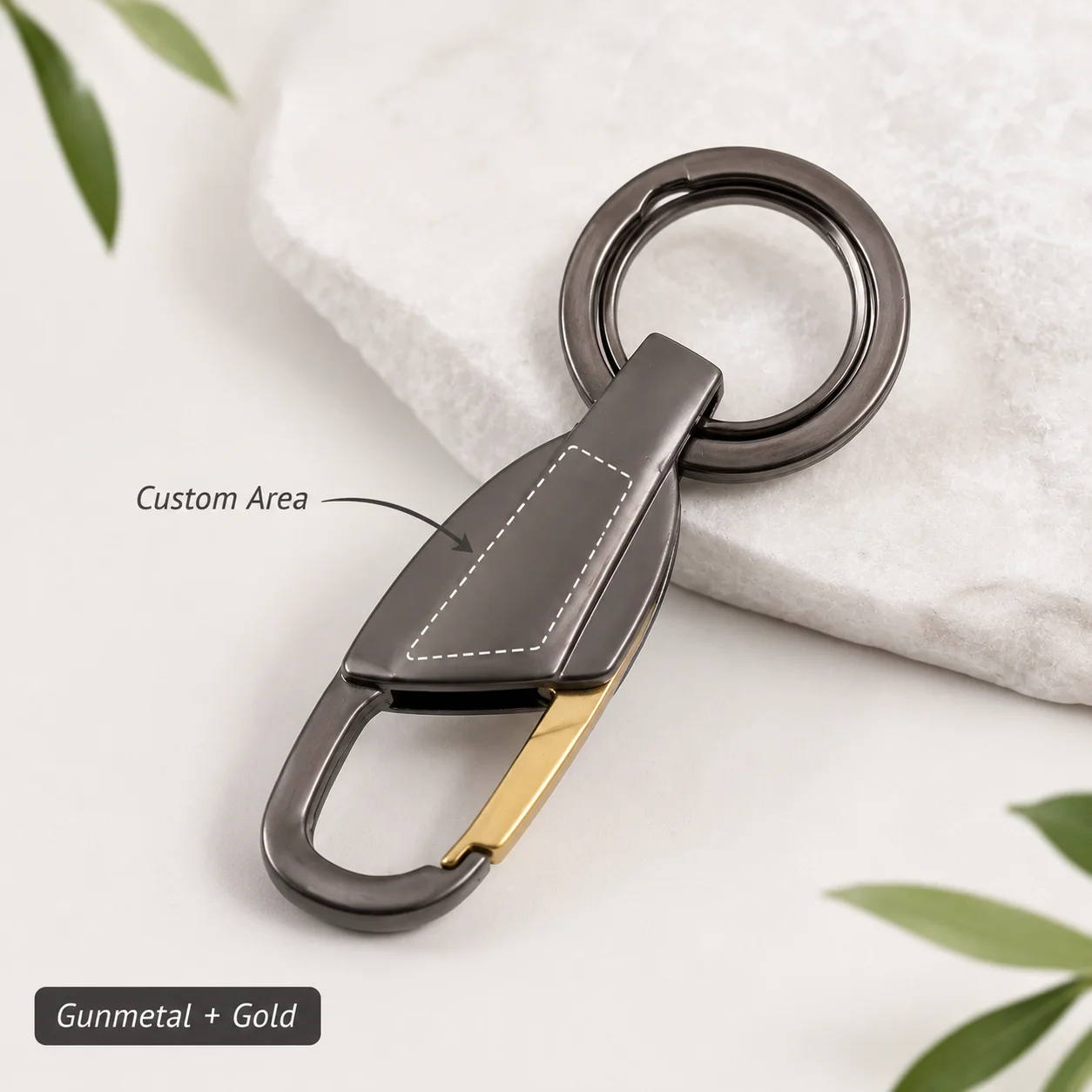 Custom Double Ring Keychain, Engraved Zinc Alloy Gift
