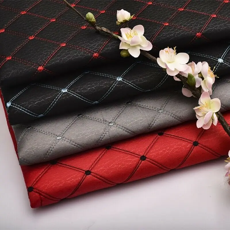 

Classic Thick Sponge Soft Fabric Plaid Embroidery Imitate Leather Design Quilted Cloth DIY Car Seat Interior Upholstery Material