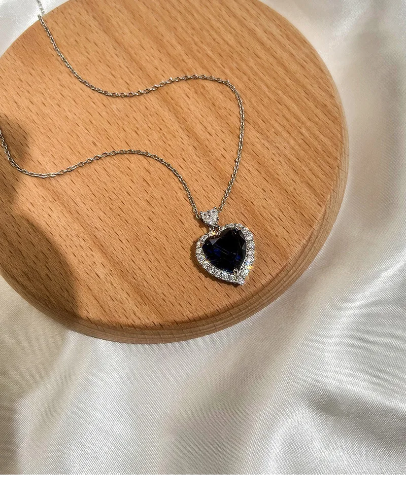 925 Sterling Silver Necklace Big 6ct Heart of the ocean Blue Sapphire Wedding Pendant Necklace for Women Jewelry gift