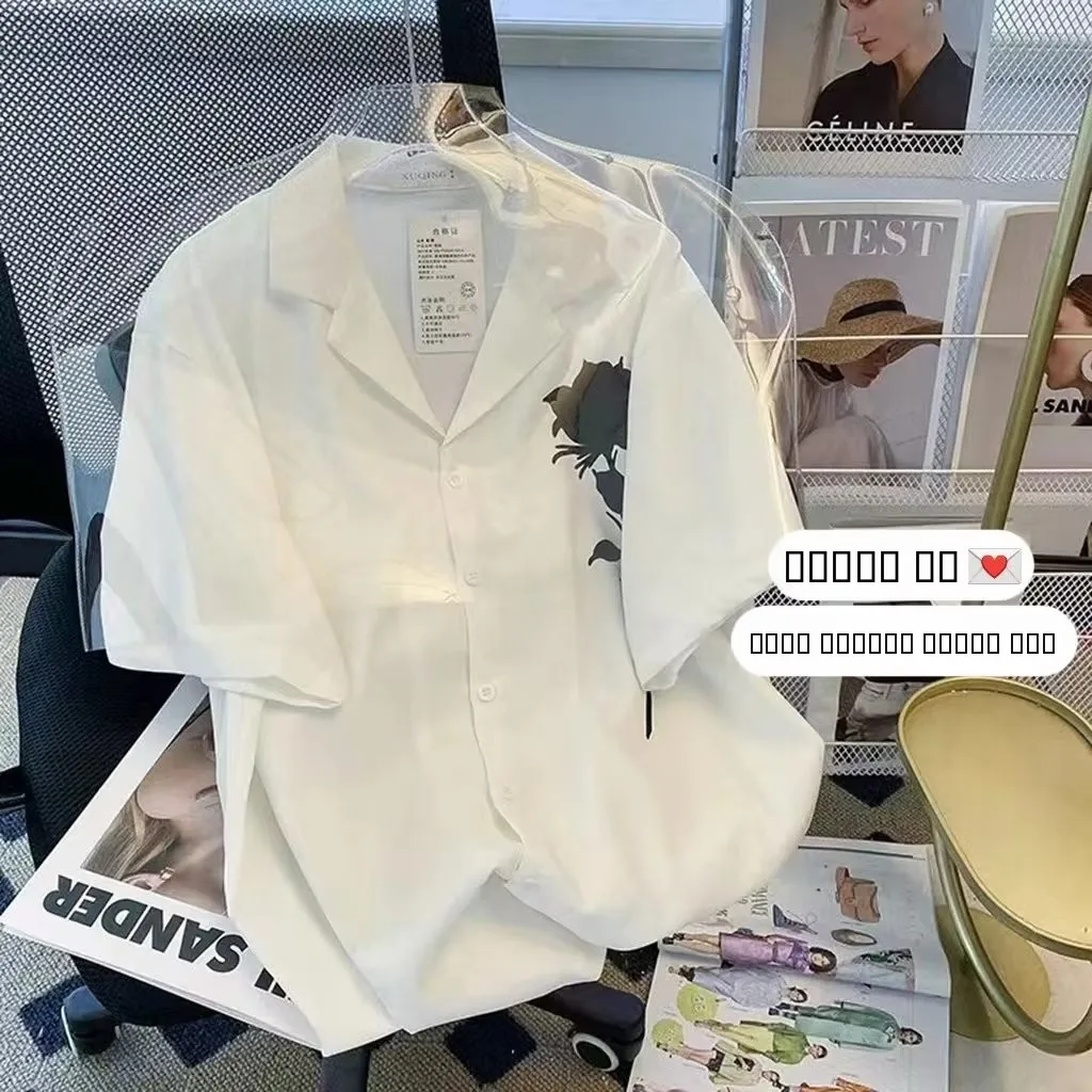 

Мужская рубашка свободного кроя с коротким рукавом, летняя, модная, с принтом роз, в стиле ретро, в японском стиле, для делового и повседневного образа