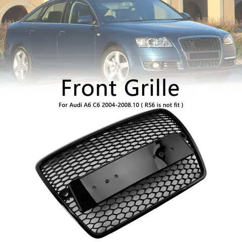 Black Front Honeycomb Bumper Grill Grille Fit for Audi A6 C6 2004-2008 Pre-Facelift