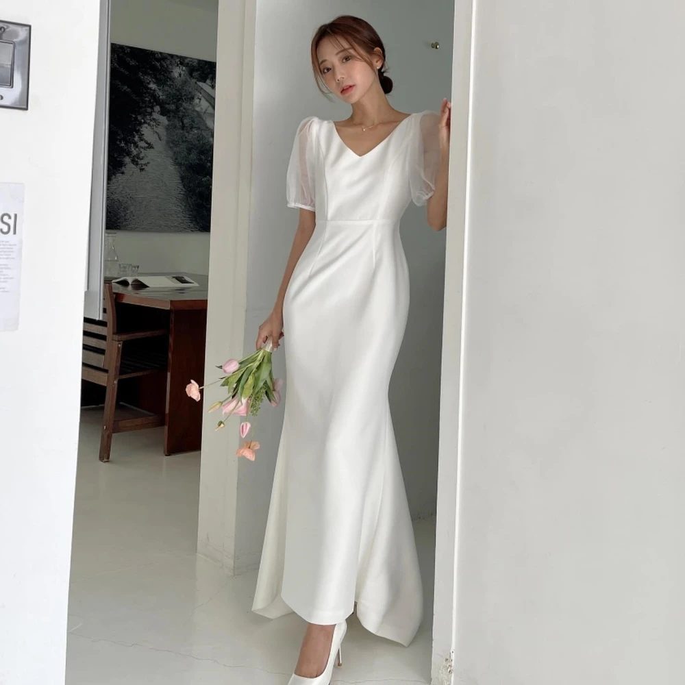 

SONDR V-Neck Custom Made Mermaid Gorgeous Ivory Wedding Dresses Puffy Sleeves 웨딩드레스 Brides Gowns for Women Bridal Dresses