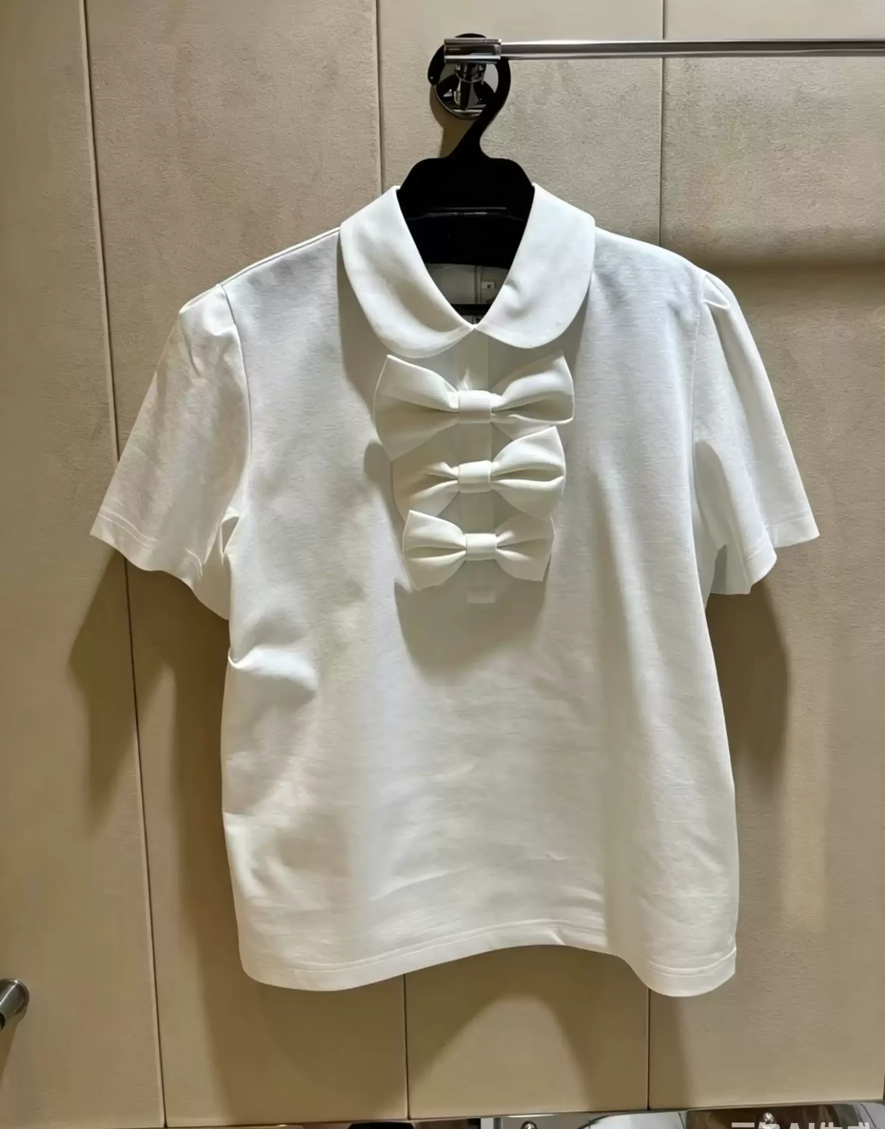 Japanese 2026 Summer New Commuter Cotton Bow Lapel Short Sleeved White T Shirt Top Daily Loose Sweet Black Tshirt Women