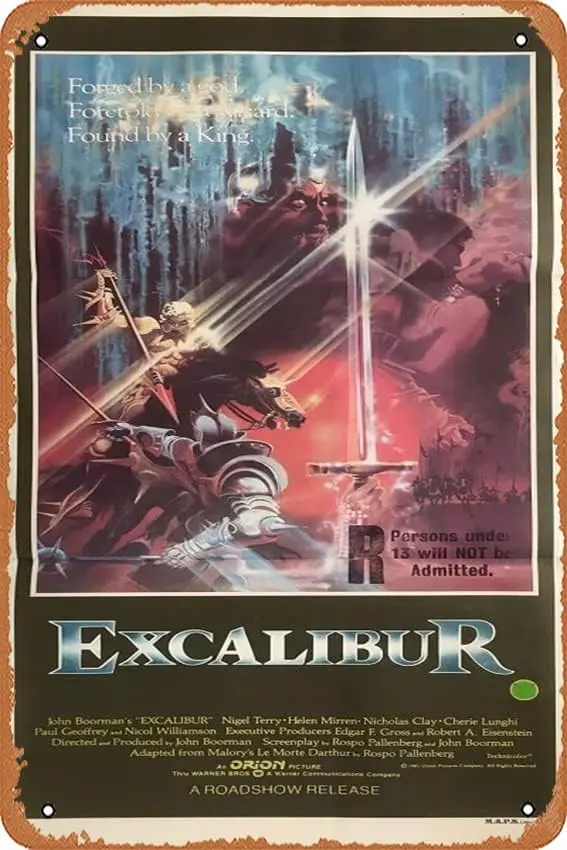 Excalibur 1981 Vintage Movie Poster Tin Sign,Retro of Classic Old Film Poster Metal Sign Poster Retro Kitchen Garage Man Cave Wa