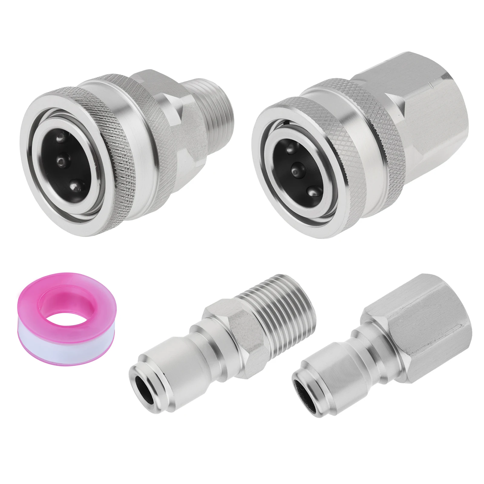 4pcs 3/8 inch NPT Pressure Washer Adapter Set for Hose Ball Valve Wand with Tape Female and Male Thread Fitting Quick Connection