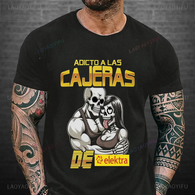 Playera Calacas Chidas OXXO تي شيرت Adictos A Las Cajeras Del Oxxo تيز مضحك الجمجمة OXXO شعار تي شيرت رجالي مطبوعة بلايز #6