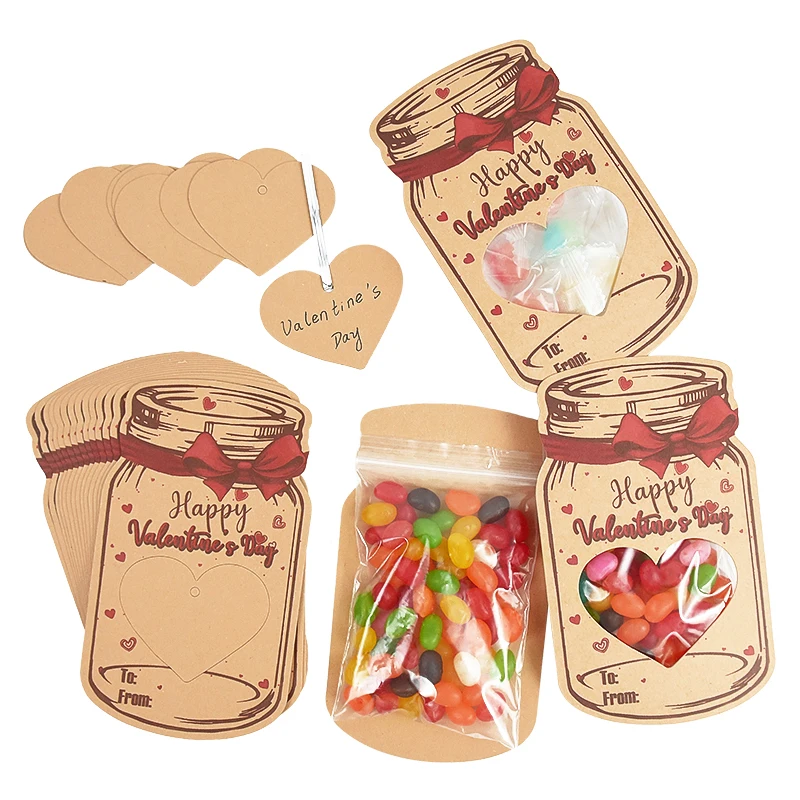 4Pcs Valentines Day Greeting Card Hollow Love Heart Drifting Bottle Shape Retro Card Valentine's Day Gift Chocolate Snack Bags
