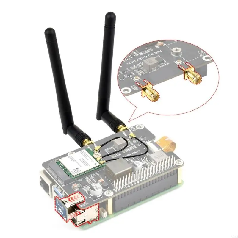 A52B PCIe To M.2 E KEY Adapter With Power Over Ethernet for RPi 5 M.2 E Key Wireless PC Expansion Board Support