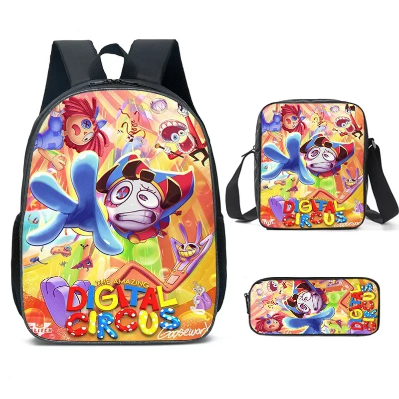 3PC-SET THE AMAZING DIGITAL CIRCUS Cartoon Children\'s Backpack Schoolbag Boys and Girls Backpack Mochila Shoulders